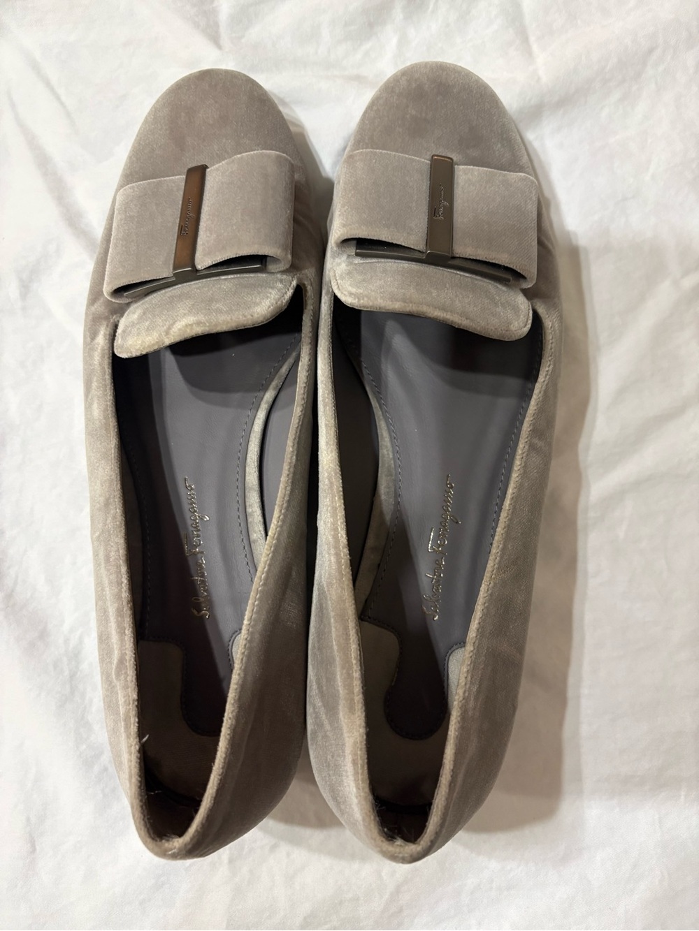 Salvatore Ferragamo Taupe Suede Ballet Flat